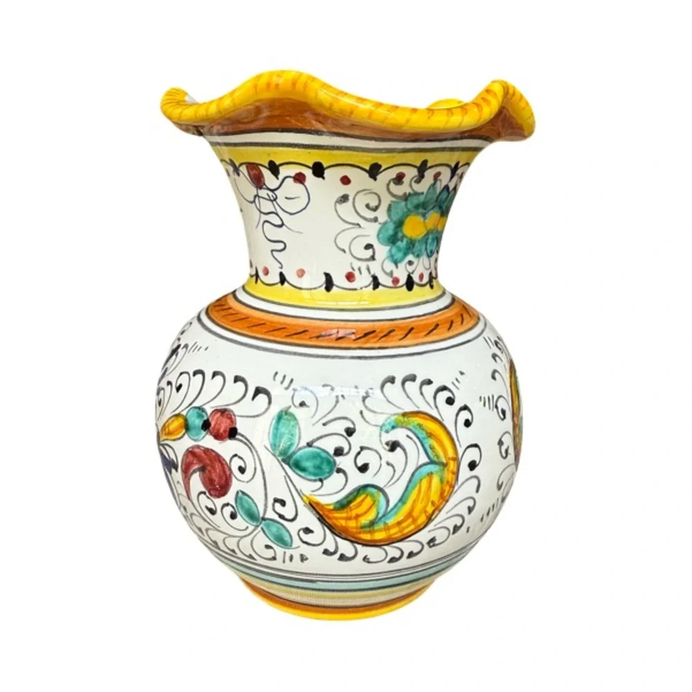 Raffaellesco Style Hand Painted 6” Vase Made in Italy